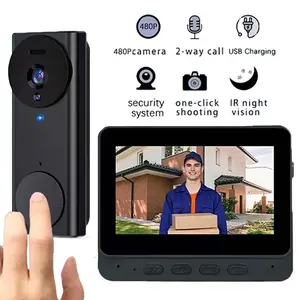 Video Doorbell with 4.3 Inch Screen, 480p HD Intercom, Night Vision, Two-Way Talk, No WiFi Needed, Battery Powered, Indoor/outdoor Use, Home Security System