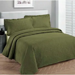 Luxury Embossed Solid Olive Green Oversized Bedspread Coverlet Bed Cover Full/Queen Size 100" X 106"