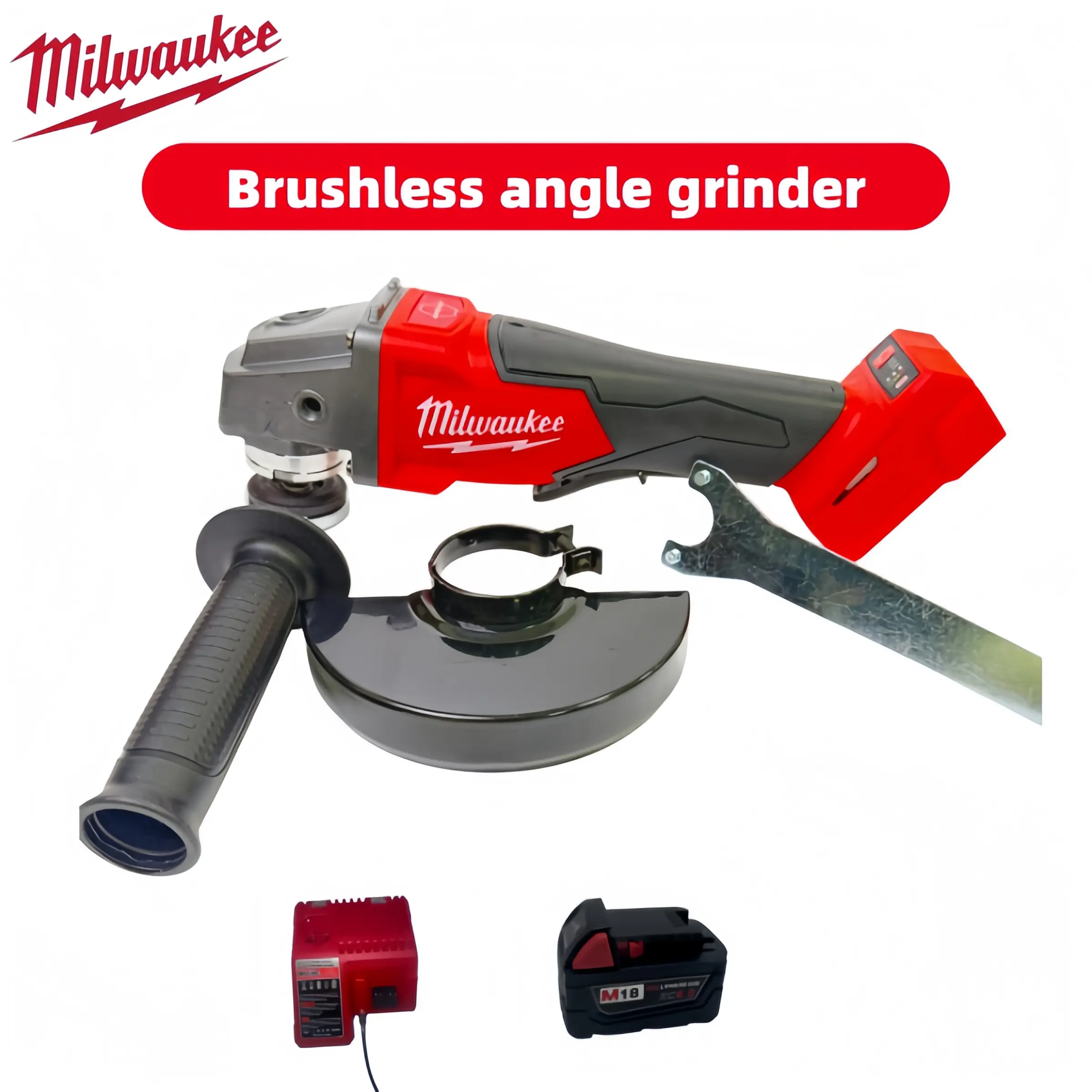 Milwaukee M18 Cordless Angle Grinder Tool, Brushless Grinder for Metal Fabrication, Auto Repair & Workshop Use, High Speed 8500RPM Cutting & Grinding Power impact rate charger kit battery case storage  power tool truck car torque ip54 protection