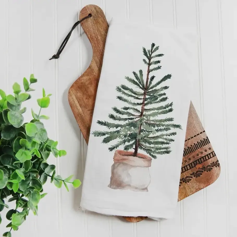 Watercolor Christmas Tree Kitchen Towel Reusable Reusable