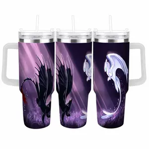 Fantasy Flying Dragon Tumbler (40oz/30oz) Black and White Mystical Creatures Art Vacuum Insulated Stainless Steel Large Capacity Cup Great for Daily Commuting Hiking Adventures Indoor Home Office Hydration Unique Birthday Gift Fantasy Lovers summerwins
