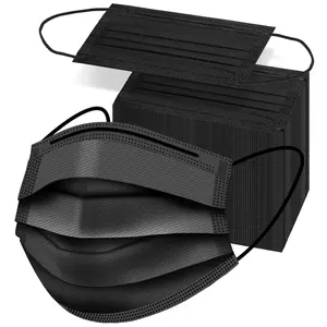 50PCS Disposable Face Masks, Black Masks, 3 Layer Protection Black Disposable Face Masks