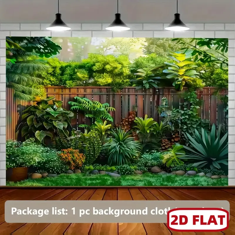 1 pc Polyester 2D Flat Lush Garden Fence Wall Hanging Banner - Vibrant Tropical Oasis, Landscape & Garden Decor for Living Room, Office - Ideal Gift for Nature Lovers (Multiple Sizes Available)