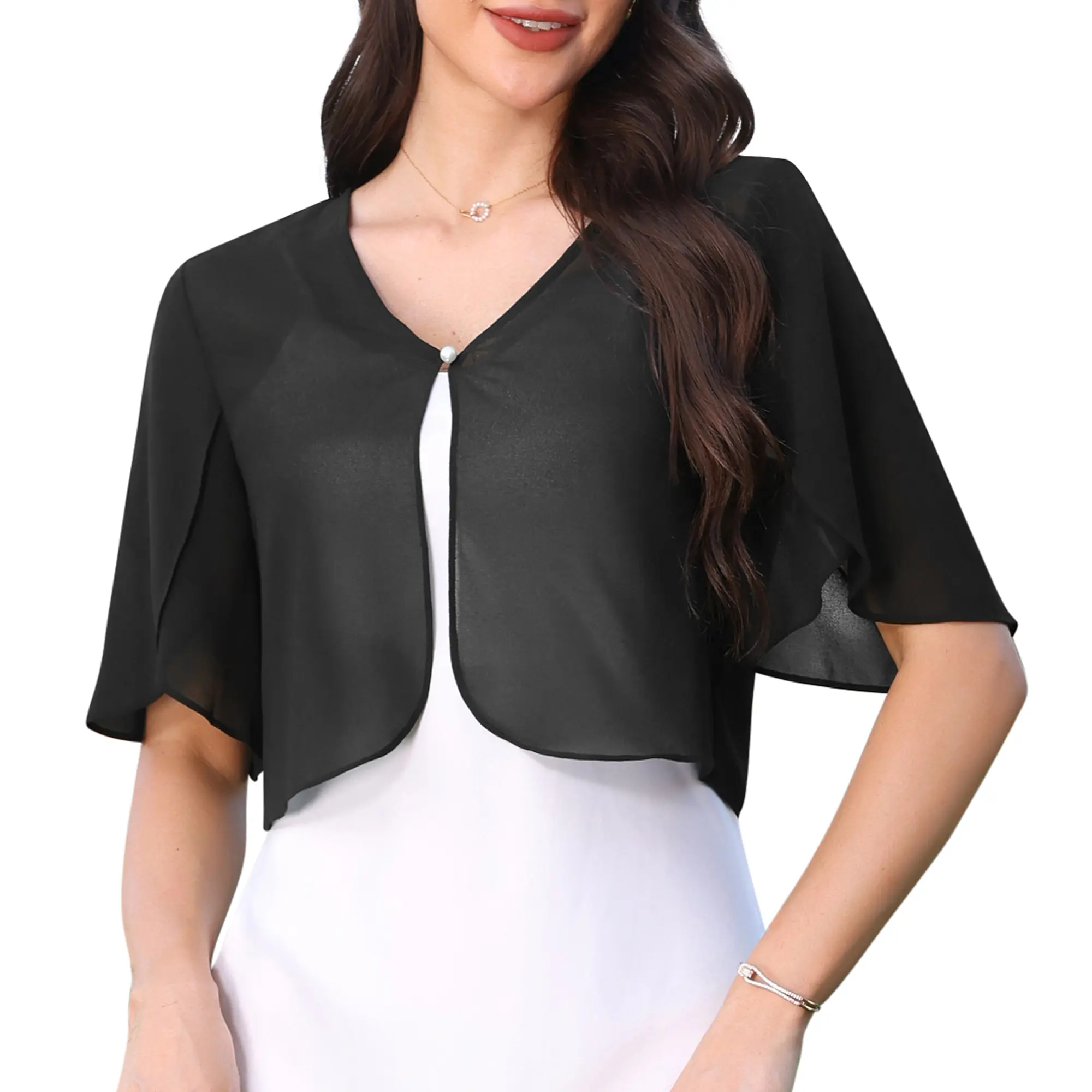 INSPIRE CHIC Chiffon Bolero Shrug Women's Open Front Ruffle Short Sleeve  Cropped Cardigan for Evening Dress - TikTok Shop