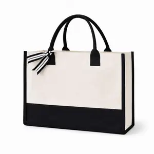 Canvas Work Tote Bag, Large Structured Shoulder Carryall with Contrast Trim, Reusable Everyday Bag for Commuting, Shopping & Travel