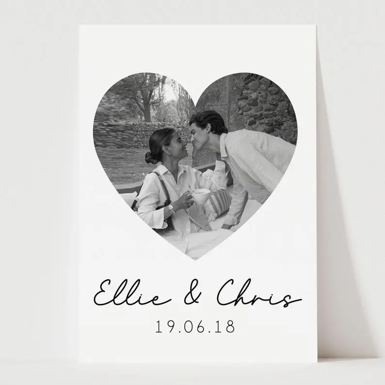 Personalised Heart Photo Print, Custom Couple Photo Wall Art, Romantic Valentine Gift for Boyfriend Girlfriend, Anniversary Love Keepsake, Printable Home Decor