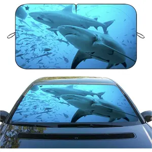 Sea Shark Funny Car Windshield Sun Shade, Foldable Reflective Sunshade for Front Window, UV & Heat Blocking, Interior Protector, Universal Fit for SUV Sedan Truck, 59" x 31.5"