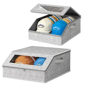 Large Baseball Cap Storage Box, Hat Organizer Rack, Foldable Transparent Window, Closet Accessories, Christmas Gift, Home Organization, Folding Storage Boxes