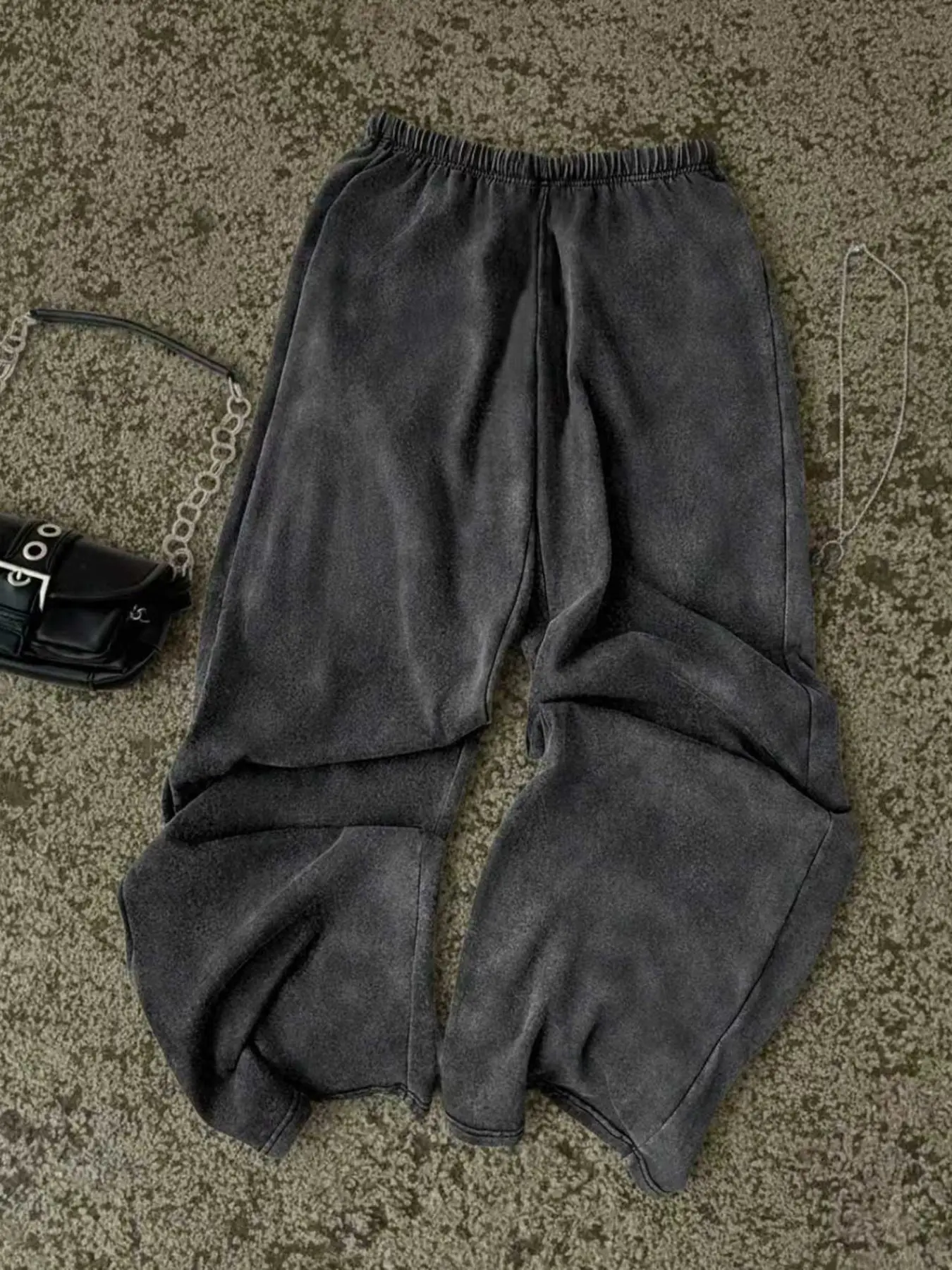 Women's Vintage Elastic Waist Washed Loose Sports Pants, Fashionable Comfortable Sportswear, Casual Street Style Workout Trousers, Lightweight Sweatpants, Casual Comfy Sweatpants