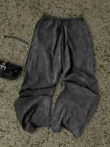 Women's Vintage Elastic Waist Washed Loose Sports Pants, Fashionable Comfortable Sportswear, Casual Street Style Workout Trousers, Lightweight Sweatpants