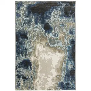 212 MAIN 8x10 ft. Rectangle Area Rug - Blue Gray, Charcoal & Beige Abstract Print, Power-Loomed, Stain Resistant, Contemporary Look, Industrial Vibe, Indoor Use