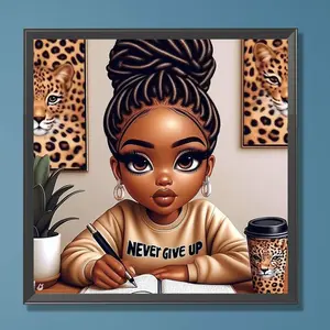 Black Hair Girl Pattern DIY Diamond Arts Colorful Painting Kit without Frame, 1 Set 5D Crystal Rhinestones Embroidery Craft Art Painting for Beginners, DIY Diamond Art Kits for Bedroom Living Room Decor, Christmas Gift, Wall Art Painting