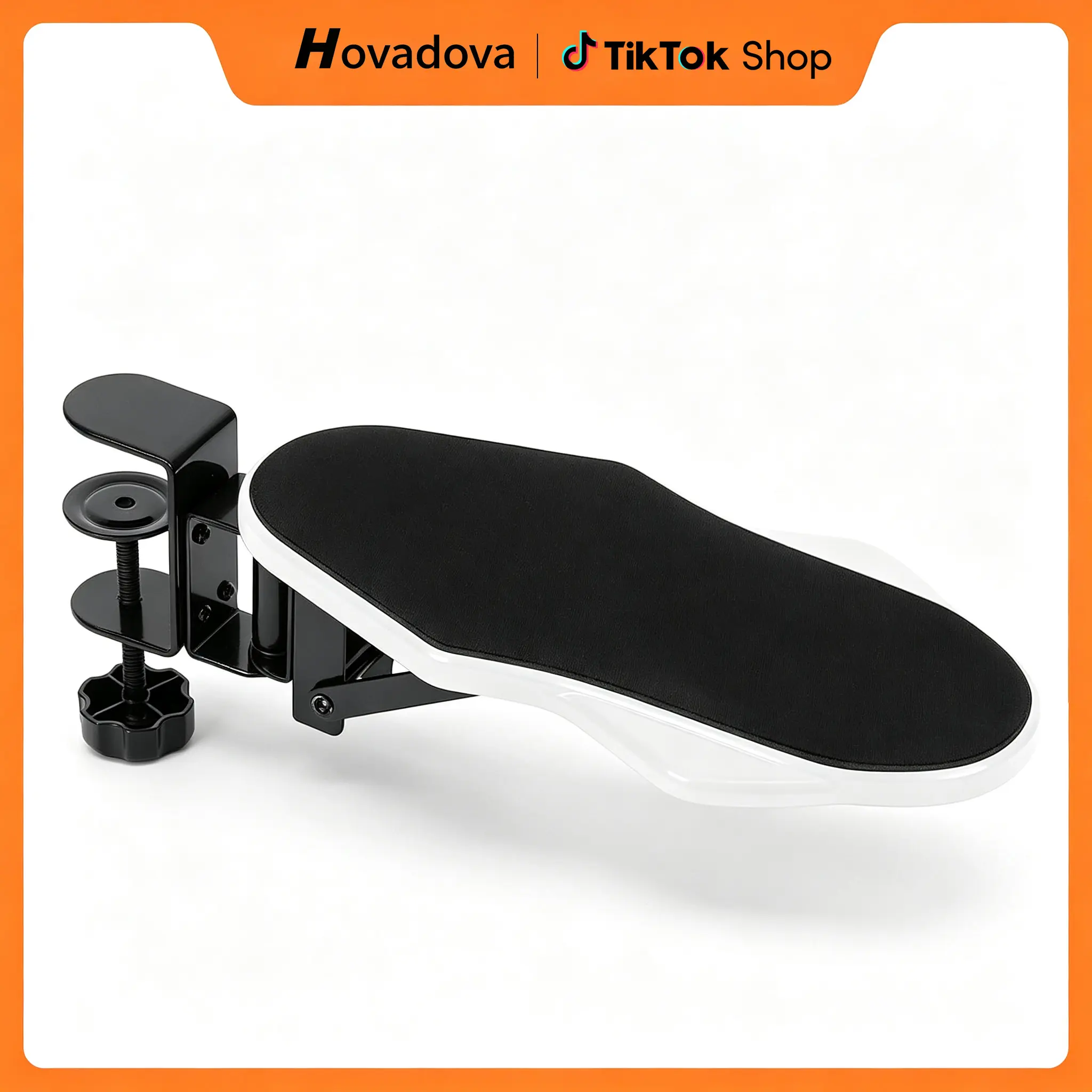 Ergonomic Clamp-On Desk Computer Arm Rest, 180° Swivel, 90° Foldable, White Desk Extender Tray, Elbow Support, Easy Installation, Home & Office Use