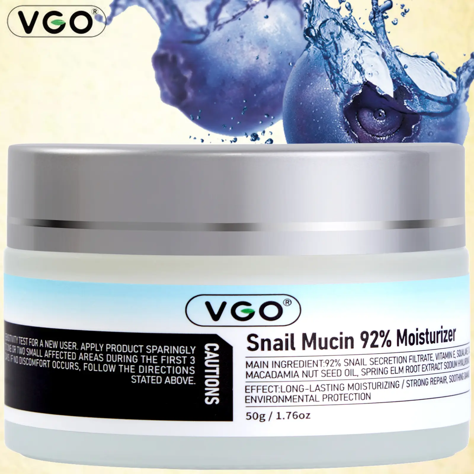 VGO 92% Snail Mucin & Vitamin C Face Moisturizer Gel Cream Set - 50g Hydrating Chemical-Free Skincare with Charcoal Vitamin C Serum, Skin Repair, Oil Control, For All Skin Types, 36 Months Shelf Life