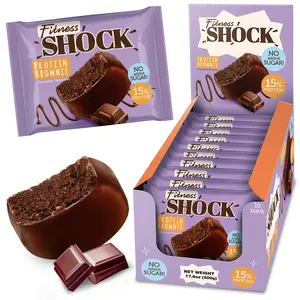 FitnesShock Protein Brownie Dark Chocolate 10-Pack|Chocolate|0 Added Sugar|Calcium|Iron|Potassium