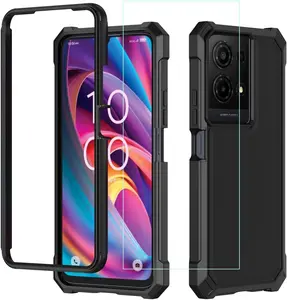 TechGuard for TCL K32 5G Phone Case with Screen Protector Frosted PC Back Front Soft Silicone Bumper Military Grade Protection Rugged Shockproof Protective Corner Cover for TCL K32 T513V Black Rubber Tempered