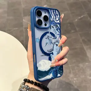 Magnetic Coquette Case for iPhone 17 16 E Pro Max 15 Plus 14 13 12 11 XS XR, Pastel 222 Dolphin & Turtle Ocean Art Design | Shockproof, Girly, Stylish, Silicone, and Trendy Protection