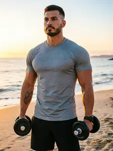 Men's Summer Sport Style Solid Color Short Sleeve Shirt, Gym Workout Shirt, Casual Fashion Tee for Daily Wear, Comfortable and Stylish Men's Clothing