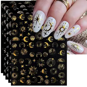 Gold Sun Nail Art Stickers - Sliver Moon Star Self-Adhesive 3D Nail Decals for DIY Golden Slivery Manicure (6 Sheets) elf jumbo  gloss stick vita- clear  gloss ultra glossy lip Berry Shimmer Cream Blush Stick