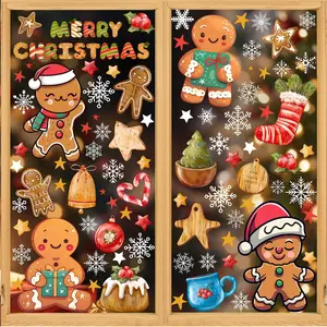 Christmas Window Decoration Set 6 Sheets 11.8 * 11.4in Santa Claus Snowflake Star Stickers for Glass Door Holiday Winter Decor