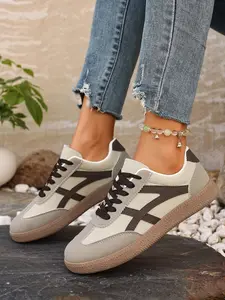 Women's Spring Autumn Colorblock Sport Shoes, Comfortable Breathable Training Sneakers, Thick Sole Anti-Slip Pointed Toe Lace-Up Casual Walking Shoes, Trendy Walking Sneakers