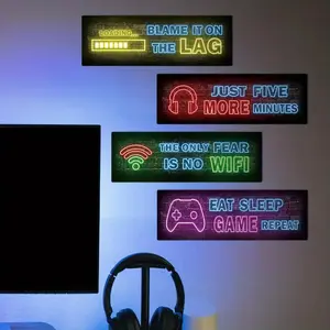 4PCS/set Neon Effect Game Poster Cool Gamepad Vedio Headphone Canvas Wall Stickers for Home Living Room Kids Bedroom Gamer Zone Decoration Wall Art (Not glowing)