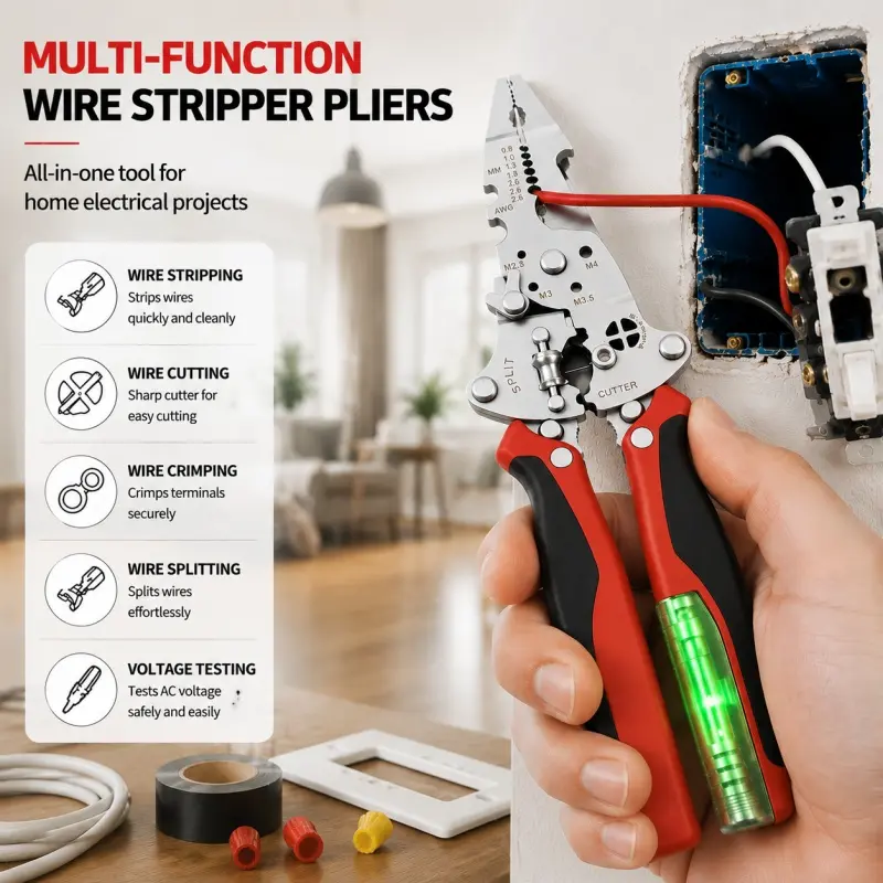 16-in-1 Lineman Wire Stripping Pliers with Insulated Grip, Heavy Duty AWG Cable Crimper & Cutter, Built-in Non-Contact Voltage Tester, 12-250V AC/DC, LED Indicator & Audible Alarm, for Technicians & Home Wiring Repairs
