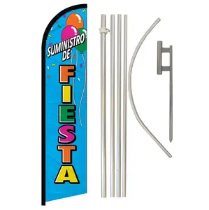 Windproof Banner Flag & Steel-Aluminium Pole Complete Kit, 11.5x2.5ft Polyester Festive Backdrop with Curved Sleeve, Outdoor Display for Home & Party Supplies