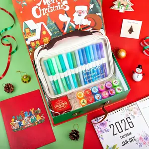 [Christmas Gift]Saspoo Christmas Theme Gift Pack- Limited Edition Deluxe Gift Set with 80 Pcs Acrylic Paint Markers & Giltter Gel Pens, Calendar, Music Box, Stamps & a POP-UP Card | Creative Holiday Present for Children, Friends, Artists & Craft Lovers