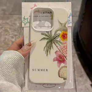 Summer Floral Coconut Tree Starfish Pattern Tpu Phone Case Cover, Fits iPhone X/XS/XR/XS Max/11/12/13/14/15/16/17 Pro Max, Gift for Women and Teens