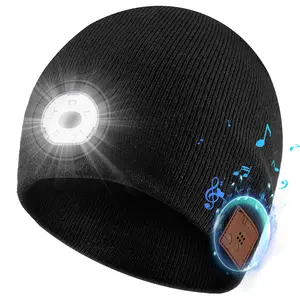 M5-BL1 Winter warm knitted cap Bluetooth headset music hat Christmas USB charging ear protection hat  beanie & RGB Lighting