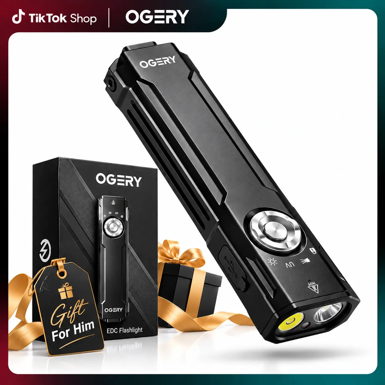 OGERY 5 in 1 EDC Flashlight Rechargeable, 1100 Lumens Pocket Flashlihgt with UV Light & Green Beam, Gift for Christmas, Thanksgiving.