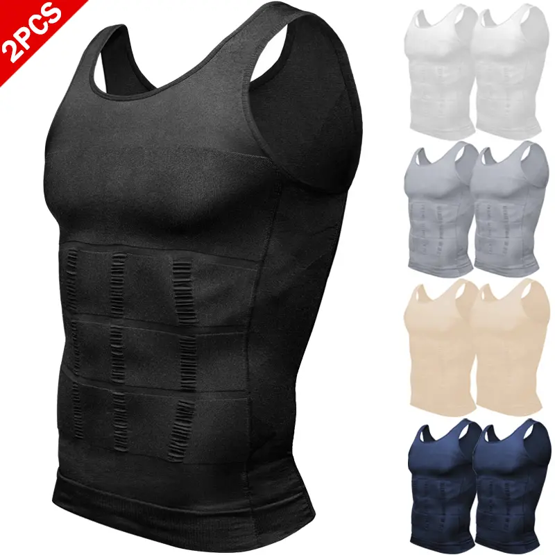 Men's Sleeveless Solid Compression Fit Fitness Vest Shirt, Athletic Training Apparel Gym Activewear Body Shaper, Sleeveless Sports Wear for Workout, 1-2 Pack, Sizes up to 3XL