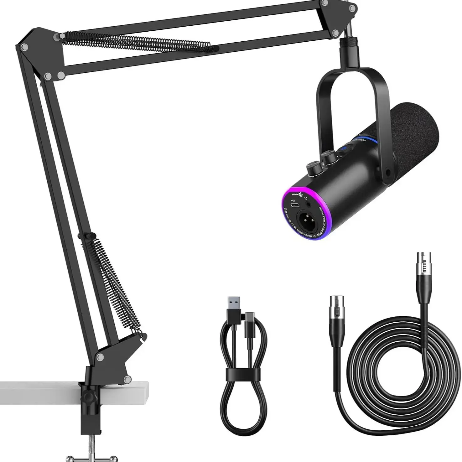 PUPGSIS Podcast Gaming Microphone - Noise Cancellation, Reverb Effect, 1-Touch Mute, 3.5mm Monitoring Jack, Portable Stand for Streaming Recording