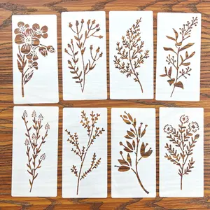 18pcs Wildflower Template Set, Plastic DIY Plant Drawing Stencils, Wall Painting Decor, Hollow Out Spray Art Board, Diy Painting Supplies