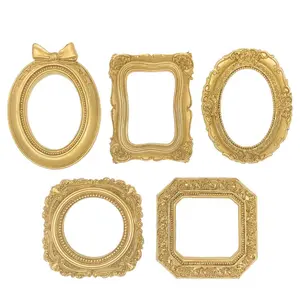 5Pcs Mini frame Small Picture Frames Magnetic Picture Frames for Refrigerator Vintage Picture frames Antique Vintage gold frame Jewelry Display Photo Frame Christmas Decor(Gold) - Home Improvement.