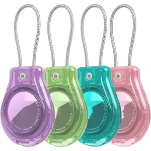 IPX8 Waterproof for AirTag Keychain Holder case with Wire Cable,Ultra Durable Anti-Lost Lock Keychain Holder for Luggage,Dog,Key,(clear Pink+blue+green+purple)