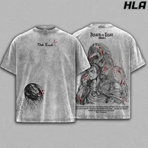 Eren Yeager Wash Tee, Attack On Titan Anime Graphic Shirt, Heavy Cotton Acid Washed T-Shirt, Double Printed Oversize Top, Unisex Casual Streetwear, Oversized Anime Print T-Shirt, Graphic, Gift For Anime Fan