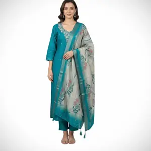 Designer Wear Plus Size Silk Kurta Sets Perfect for Any Occasion with Embroidered Details and Matching Dupatta