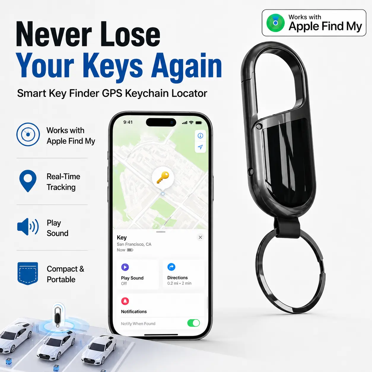 Smart Bluetooth Key Finder Anti-Lost GPS Tracker Keychain - Real-Time Positioning Tag for Keys, Wallets, Pets & Bags