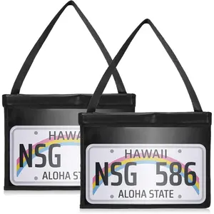 2 Pcs License Plate Holder with Hanging Strap Test Drive License Plate Tag Bag Dealer Plates Tag Bags Black Plate Frame Cover Car Plate Bracket Holder for Car SUV Truck