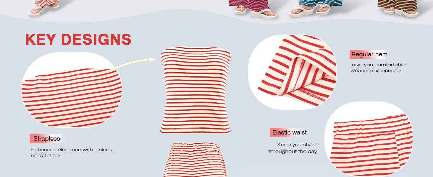 Tankaneo Womens Striped 2 Piece Sets Casual Summer Strapless Crop Tube Tops Wide Leg Pants Matching Lounge Set Vacation Outfits Spring & Summer Holiday Outfits, Comfortable Womenswear Fashion Womenswear Beach Clothes