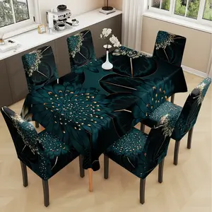 2/5/7PCS restaurant chair cover tablecloth, luxurious flower printed table and chair protective cover, elastic polyester fiber sliding cover, dirt resistant, sewn closed, detachable cleaning, suitable for home, office, hotel chair decoration