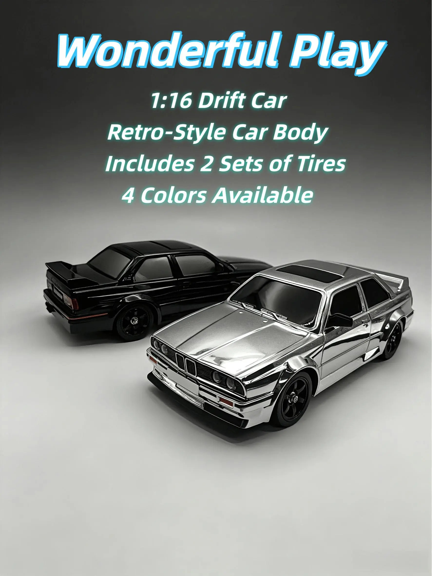New 1:16 4WD RC Drift Car，Full Proportional Throttle, Dual Tire System (Drift/Grip), 7-Color LED Underglow, Retro Collectible Body, High-Speed Remote Control Racing Car, 2.4GHz , Rechargeable Battery, Indoor & Backyard Drift Toy, Gift for Kids & Husband