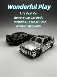 New 1:16 4WD RC Drift Car，Full Proportional Throttle, Dual Tire System (Drift/Grip), 7-Color LED Underglow, Retro Collectible Body, High-Speed Remote Control Racing Car, 2.4GHz , Rechargeable Battery, Indoor & Backyard Drift Toy, Gift for Kids & Husband