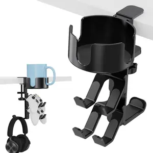 3 in 1 Desk Cup Holder with Headphone and Controller Stand, Universal Adjustable & 360° Rotating Clamp on Under Desk Headphone Hanger for Mugs, Headsets, Gamepads, Phone and Pen