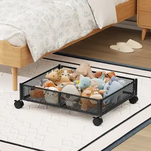 Under Bed Storage with Wheels, Foldable Metal Mesh Underbed Storage Container Bins, Tool-free Assembly Clothes Drawer Organizer
