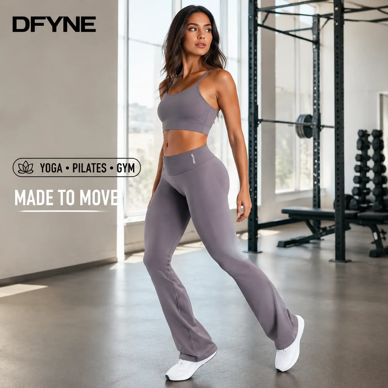 【Viral Activewear】With Logo Dfyne Women’s Activewear Leggings, High Waisted Full Length Flare Pants with Sculpted Seam Design for Yoga, Pilates, Training, Lounge and Casual Athleisure