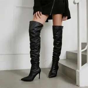Women's Slouchy Over The Knee Boots Thigh High Boots Solid Color 3.93-inch Stiletto High Heels Pointed Toe Fall Winter Fashion Comfortable Elegant Tall Long Boots Sexy Dress Heeled Shoes Botas with Back Zipper For Daily Wear XQX
