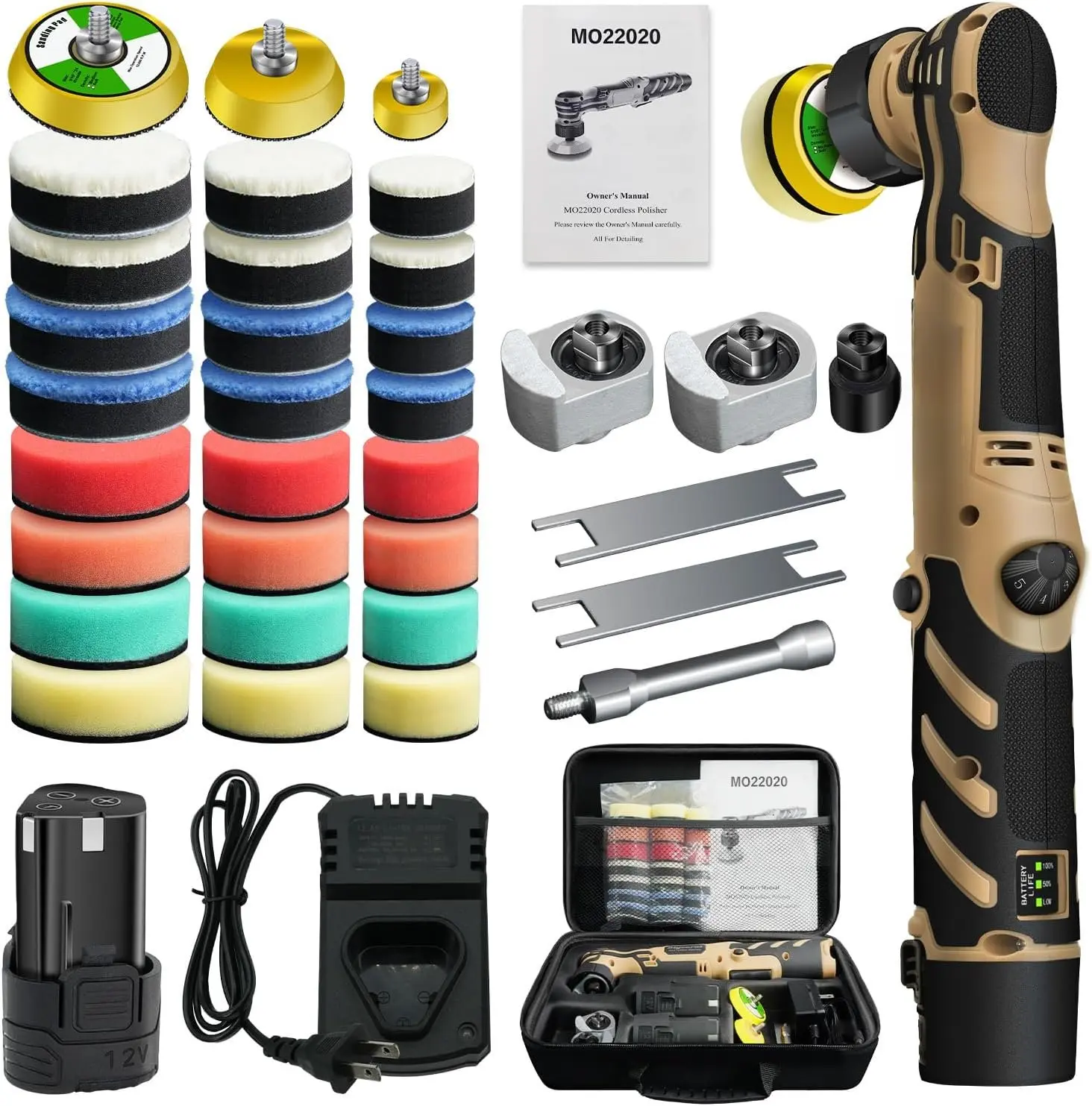 Cordless Mini Polisher,1/1.5/2Inch,DA&RO with 11 Variable Speed 2500-6000 RPM,2.3Ah Rechargeable , Detailing  Polisher